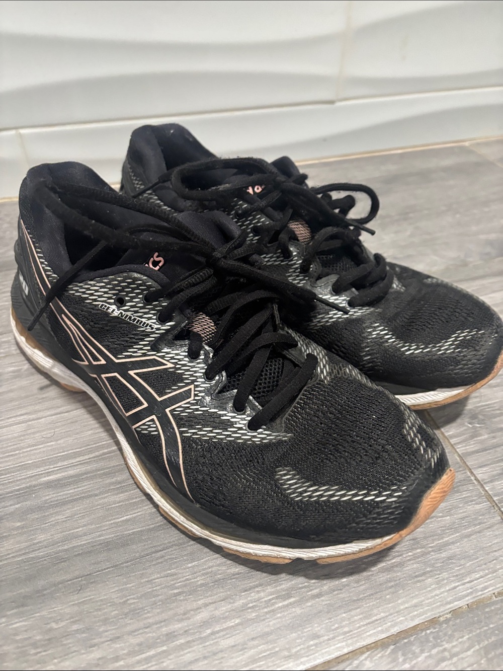 ASICS Gel Nimbus Black Running Shoes with Pink Accents